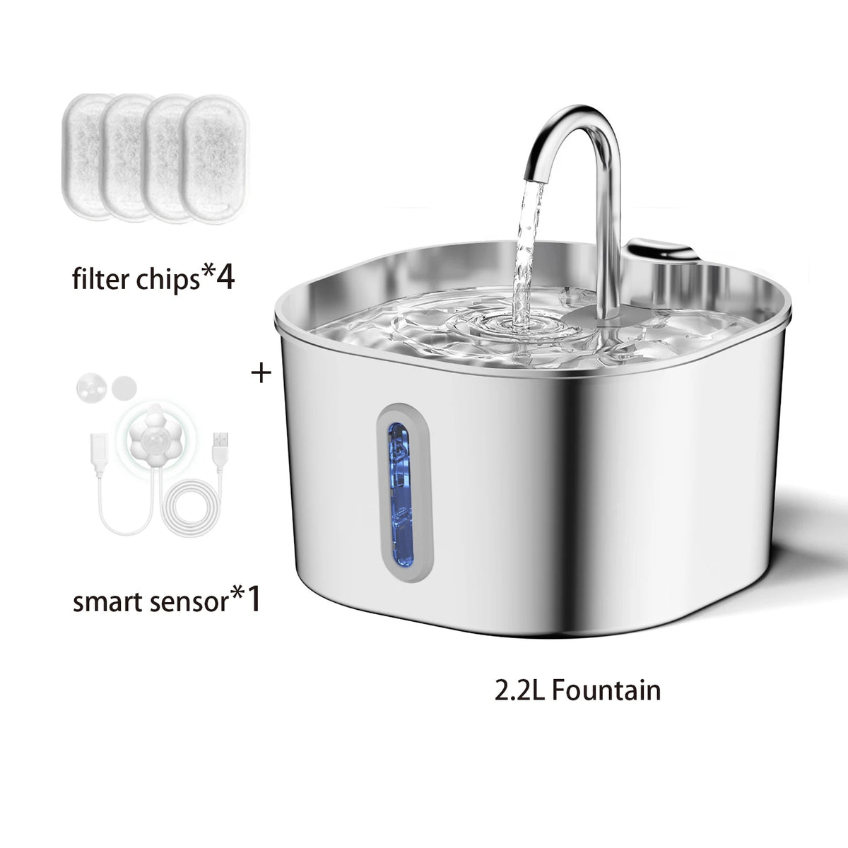ZooFlex 2.2L Automatic Cat Water Fountain – Stainless Steel Pet Water Dispenser