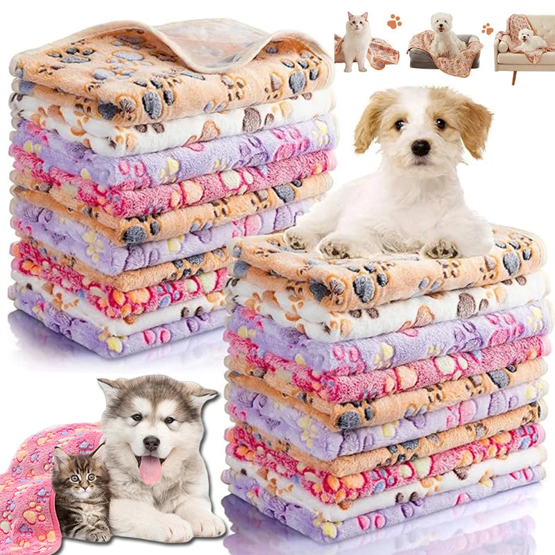ZooFlex Soft Fluffy Pet Blanket – Warm Paw Print Fleece for Dogs & Cats