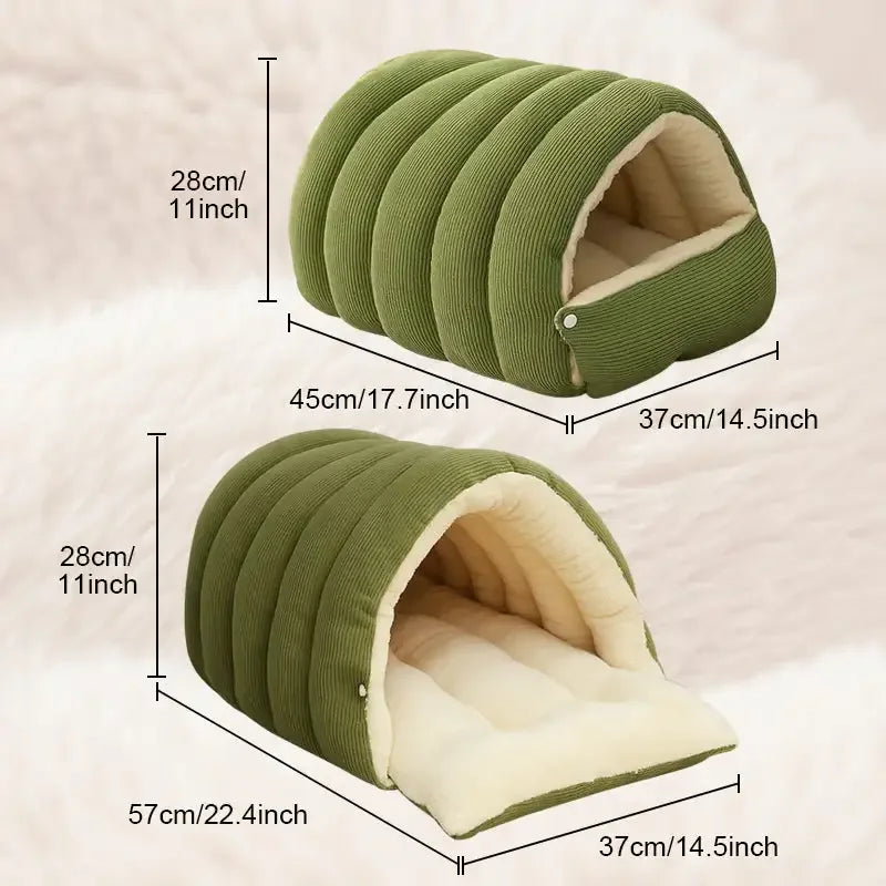 ZooFlex Winter Cat Cave Bed – Soft Thermal Plush Pet House with Washable Cover