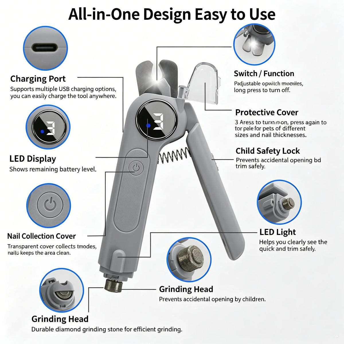 ZooFlex 2-in-1 Pet Nail Clipper & Grinder – Electric LED Dog & Cat Nail Trimmer