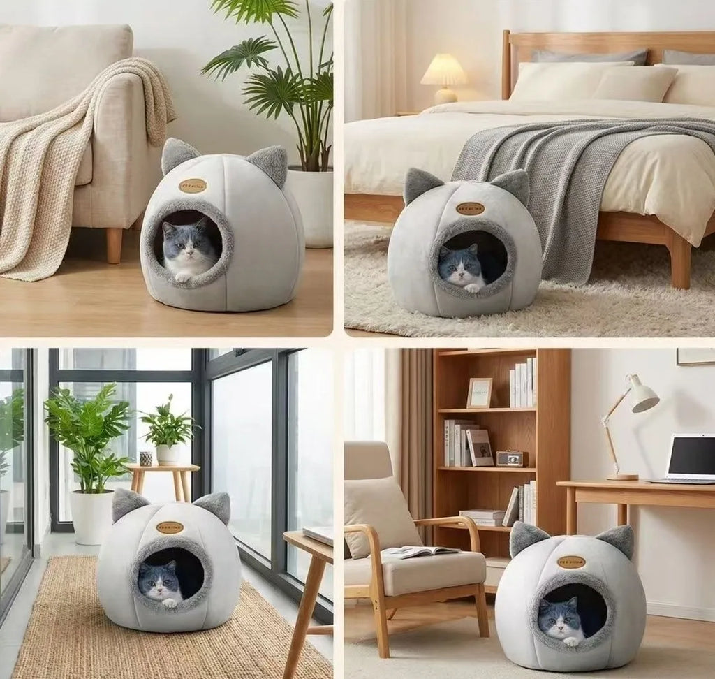 ZooFlex Cozy Cat Cave Bed – Soft Semi-Enclosed Pet Sleeping Nest
