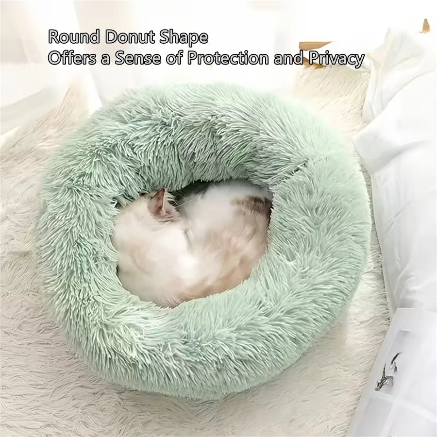 ZooFlex Washable Donut Dog & Cat Bed – Soft Warm Faux Fur Round Pet Bed