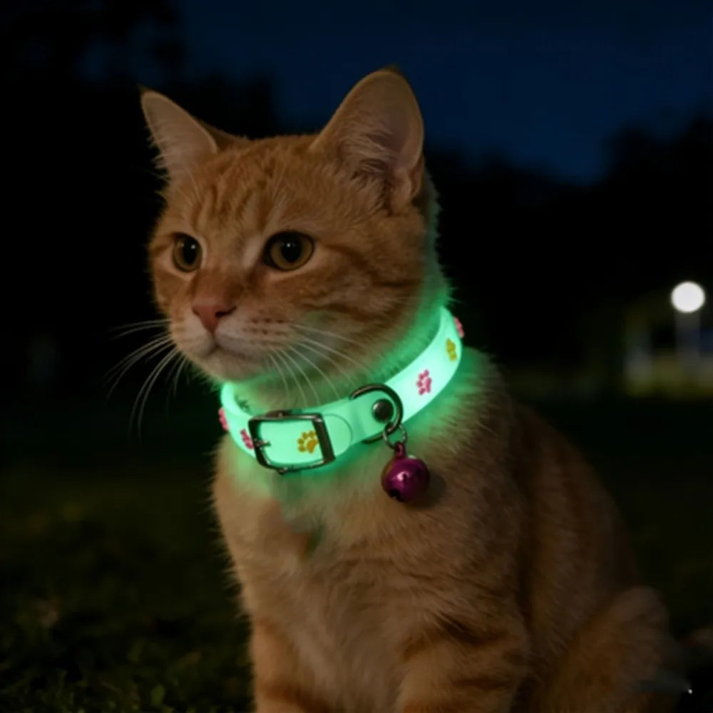 ZooFlex Glow-in-the-Dark Cat Collar – Adjustable Paw Print Design