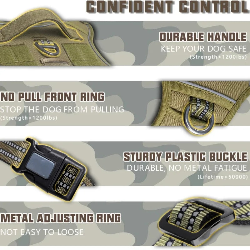 ZooFlex Tactical Dog Harness, Collar & Leash Set with MOLLE Pouches for Medium & Large Dogs