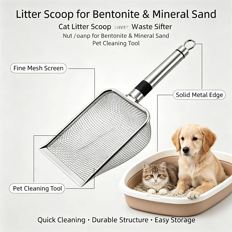 ZooFlex Fine Mesh Cat Litter Scoop – Stainless Steel Sifter