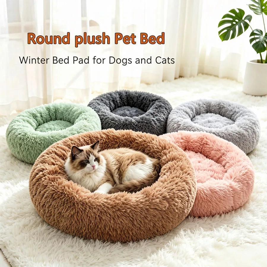 ZooFlex Washable Donut Dog & Cat Bed – Soft Warm Faux Fur Round Pet Bed