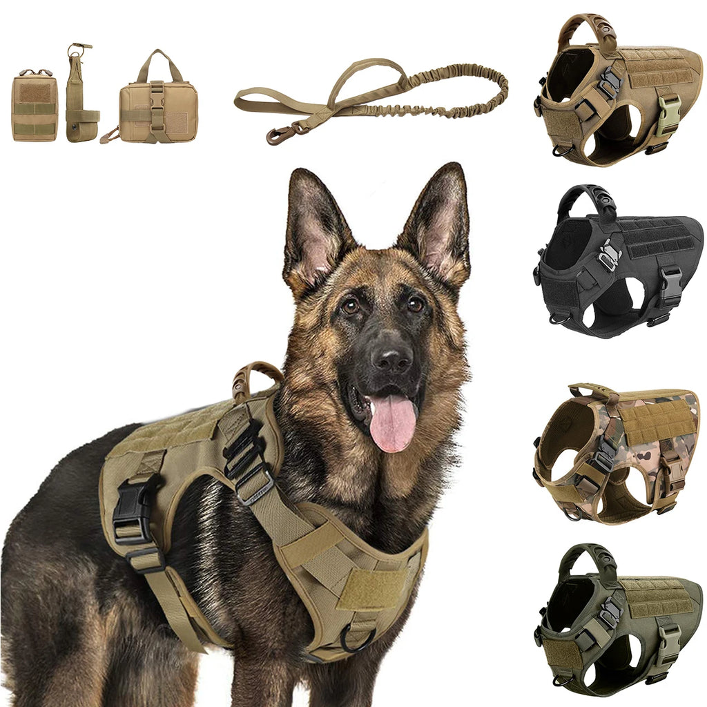 ZooFlex Military Tactical Dog Harness with MOLLE Pouch, Collar & Leash