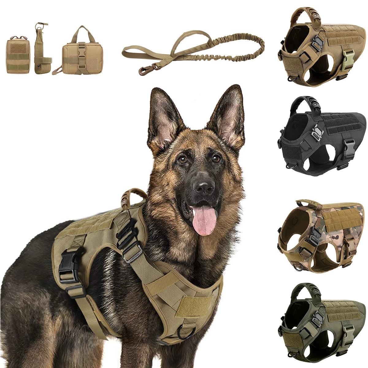 ZooFlex Military Tactical Dog Harness with MOLLE Pouch, Collar & Leash