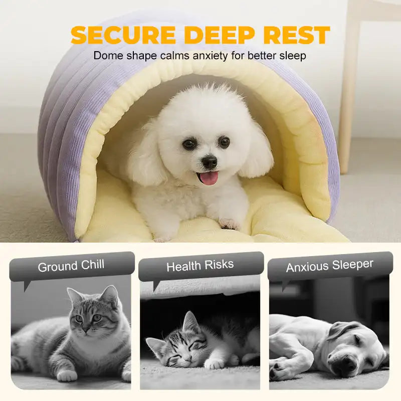 ZooFlex Winter Cat Cave Bed – Soft Thermal Plush Pet House with Washable Cover