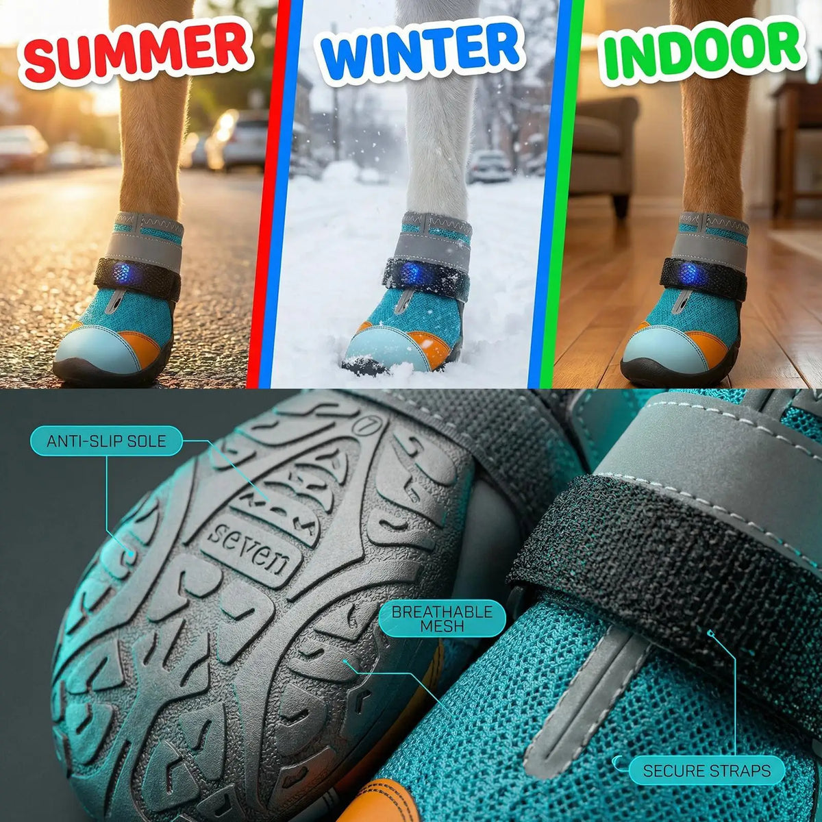 ZooFlex LED Dog Shoes – Breathable Anti-Slip Puppy Boots for Outdoor Walking