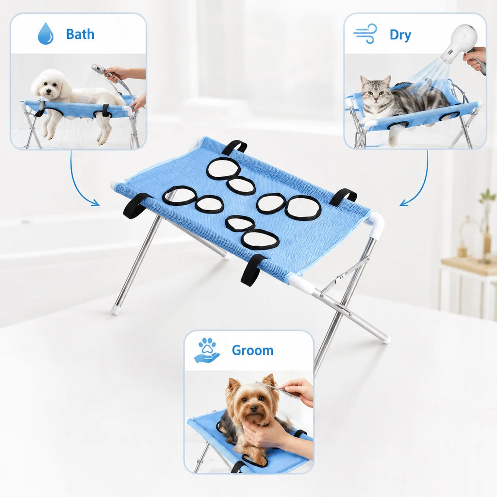 ZooFlex Foldable Pet Grooming Hammock Stand – Mesh Bathing & Drying Table for Dogs & Cats