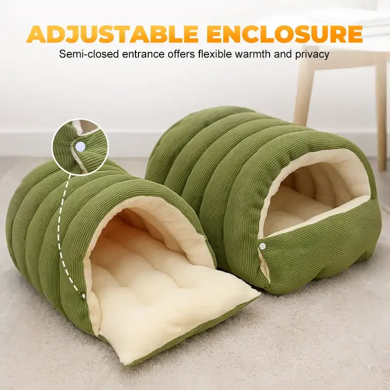 ZooFlex Winter Cat Cave Bed – Soft Thermal Plush Pet House with Washable Cover