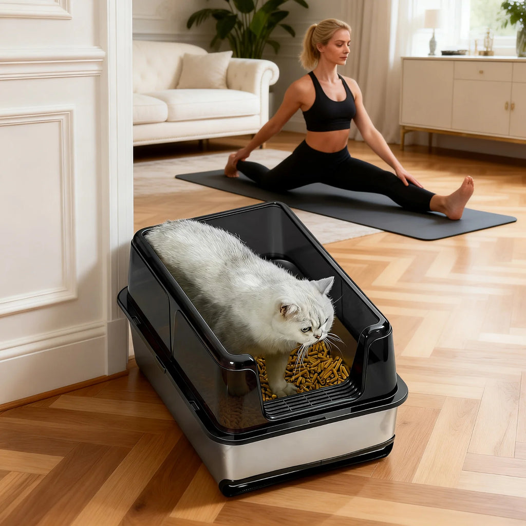 ZooFlex High-Sided Stainless Steel Cat Litter Box – Easy Clean