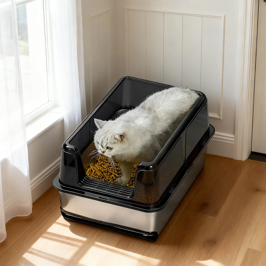 ZooFlex High-Sided Stainless Steel Cat Litter Box – Easy Clean