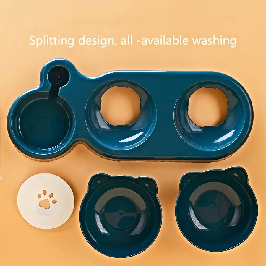 ZooFlex 3-in-1 Tilted Cat Food & Water Bowls – Gravity Water Dispenser