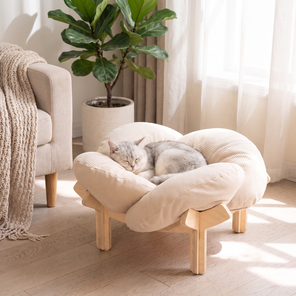 Luxury Elevated Wooden Flower Pet Bed