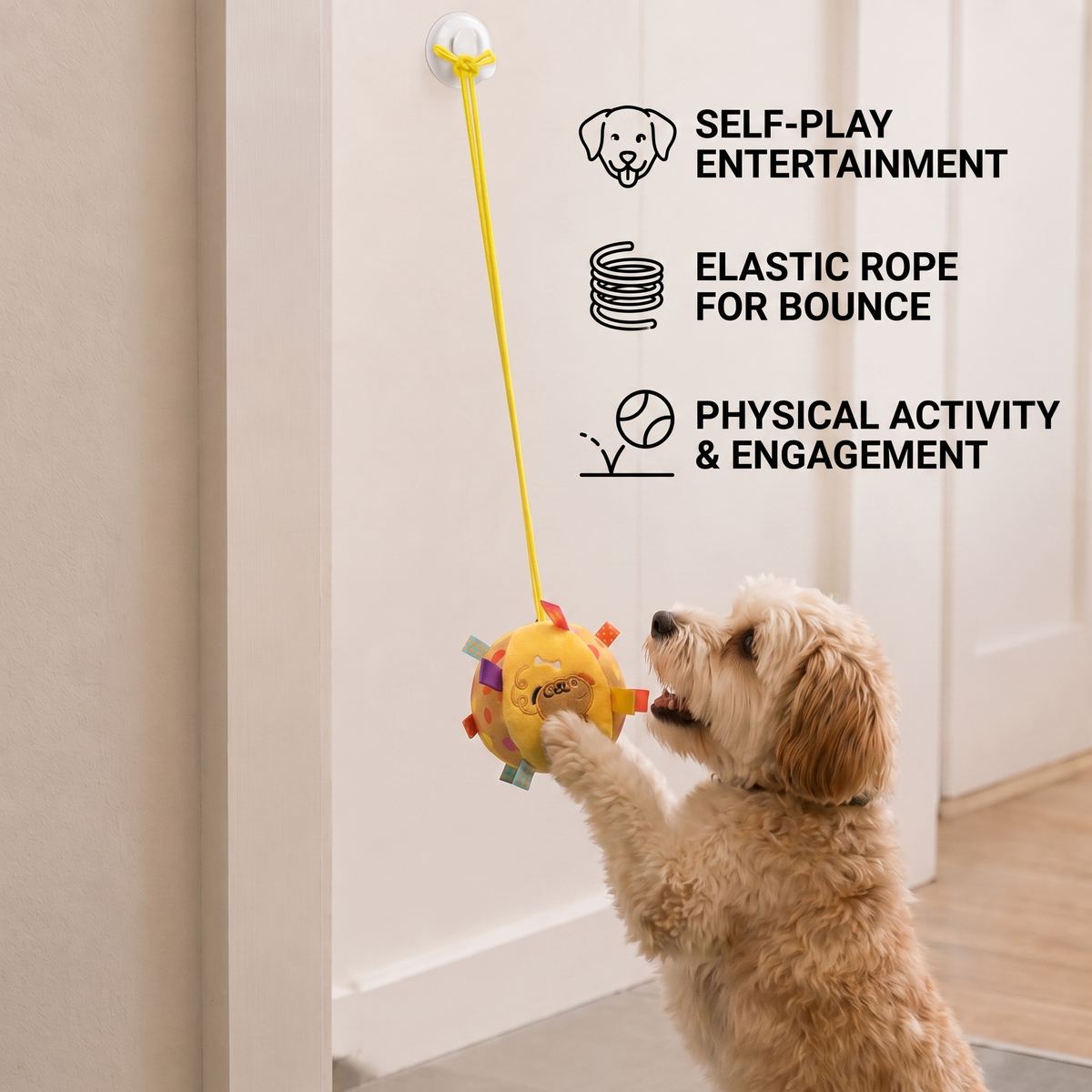 Interactive Hanging Dog Ball Toy with Elastic Play Rope & Hook