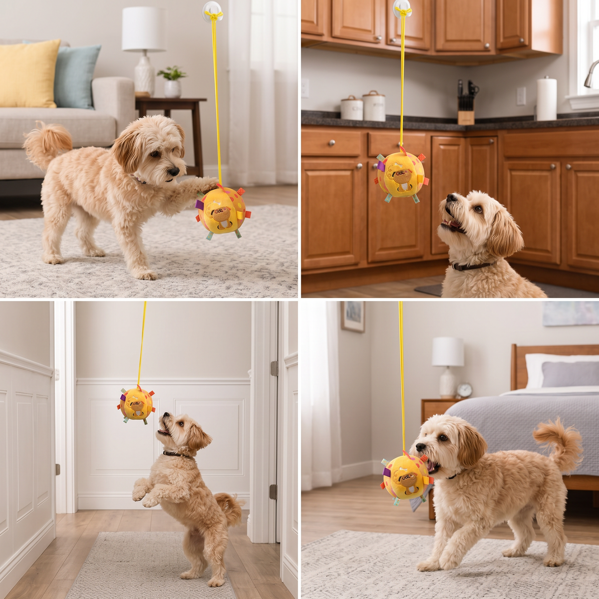 Interactive Hanging Dog Ball Toy with Elastic Play Rope & Hook