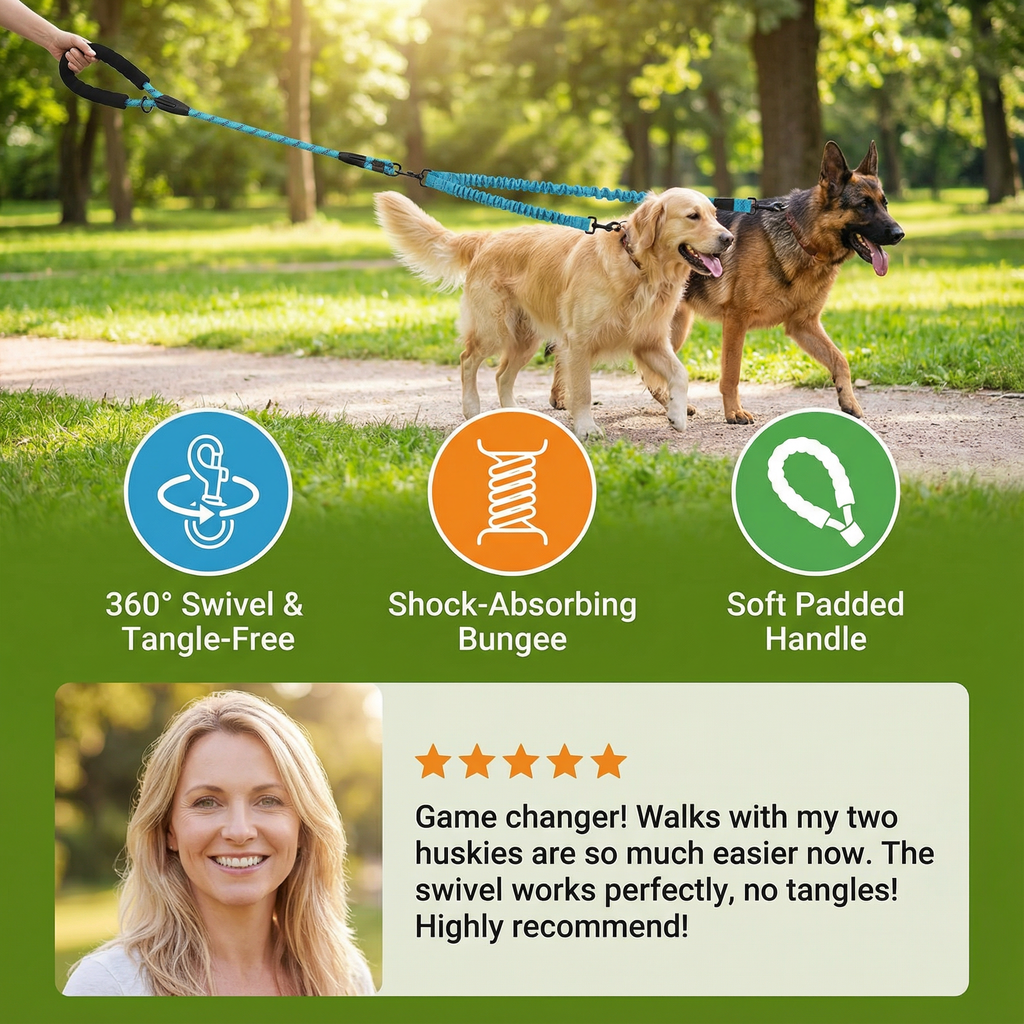 2-in-1 Double Dog Lead with 360 Swivel